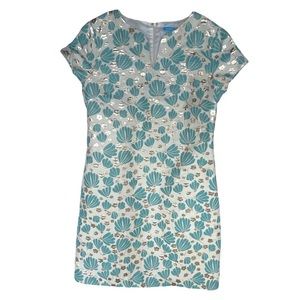J. McLaughlin Ariana Shift Dress Womens Size 8 Blue Gold Beige Floral Lined